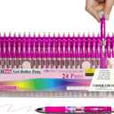 THINK2MASTER [24 Pens - Pink Ink] Think2 Retractable Gel Pens. (24 Pink) Fine Point (0.5mm) Rollerball Pens with Comfort Grip. (1 Count (Pack of 24))