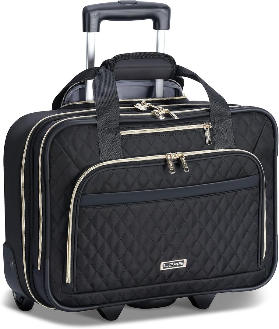 Lekebobor Rolling Laptop Bag - Laptop Briefcase on Wheels for Women Fits Up to 15.6Inch computer Bags Water Resistant for Work Travel and Business, Black