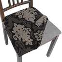 Seat Covers for Dining Room Chairs Stretch Printed Chair Seat Covers Set of 4, Removable Washable Upholstered Chair Seat Protector Cushion Slipcovers for Kitchen, Office(Black/Brown)