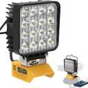 4800LM LED Work Light Compatible with Dewalt 20V Battery, 48W Cordless Floodlight with 2 USB, 1 Type-C Port, Upgraded LED Light Low Voltage Protection for Camping, Workshop, Emergency Adjustable 140
