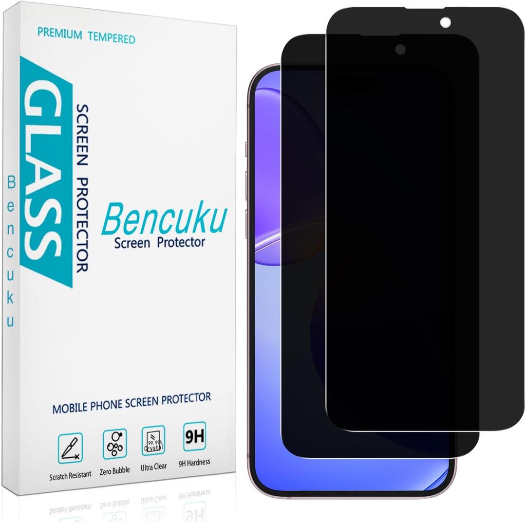 (2 Pack Privacy Screen Protector for iPhone 16 Anti Spy Tempered Glass, Anti Scratch, Bubble Free, Case Friendly