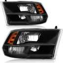 2009-2018 Dodge Ram 1500 Headlights Assembly,2010-2018 Dodge Ram 2500/3500 Quad And Dual Style Black Housing Amber Reflector Replacement Driver and Passenger Side