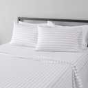 Amazon Basics Lightweight Super Soft Easy Care Microfiber 4 Piece Bed Sheet Set with 14-Inch Deep Pockets, Queen, Taupe Stripe, Striped