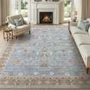 WITSHOCK 8x10 Area Rugs for Living Room, Washable Non Slip Rugs for Bedroom Dining Room Office, Soft Low Pile Stain Resistant Oriental Distressed Vintage Carpet for Farmhouse Home Decor - Blue&Brown