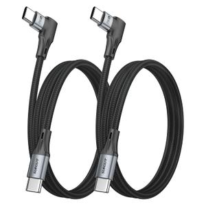 SUNGUY Right Angle USB C to USB C Cable [3FT 2-Pack], for Thick Case 60W Fast Charging 90 Degree Type-C Cord for i-Phone 17 16 15 Series, Samsung Galaxy S25 S24, i-Pad Pro, MacBook Pro