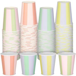 Pastel 100 Pcs Striped Paper Cups 9 oz Cute Disposable Cups Ideal for Hot or Cold Drinking Wedding Birthday Party Supplies