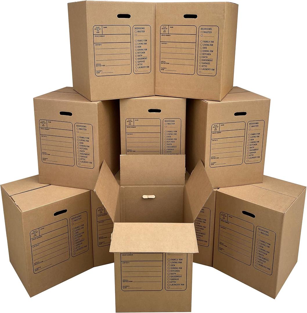 Uboxes Moving Boxes with Handles, 10 Premium Large, 18 x 18 x 24, Brown, BOXINDSLAR10
