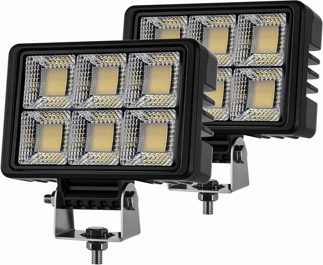 12V LED Flood Light 6 Inch,2pcs 20000LM Waterproof LED Tractor Work Lights for Truck Heavy-Duty Equipment Offroad Boat Farm Engineer
