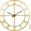 Large Wall Clock for Living Room Decor  48 inch Silent Non-Ticking Modern Farmhouse Wall Clock, Oversized Decorative Metal Roman Numeral Clock, Gold