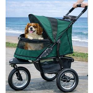 Pet Gear No-Zip Jogger Pet Stroller for Cats/Dogs, Zipperless Entry, Airless Tires, Easy One-Hand Fold, Cup Holder + Storage Basket, Pine Green