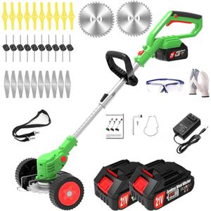 Cordless Weed Wacker Eater Electric Battery Powered, 21V Lightweight Weed Trimmer Edger Lawn Tool with 2Pcs 2000mAh Battery