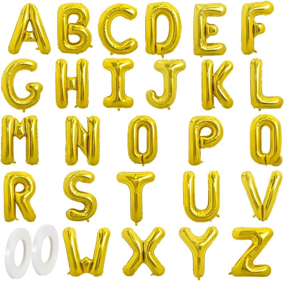 TONIFUL 16 Inch Gold Letter A-Z Balloons, Custom Phrase Mylar Foil Alphabet Letter DIY Personalized Phrase Banner for Birthday Anniversary Celebration Graduation Party Supplies Decoration (26 Pieces)