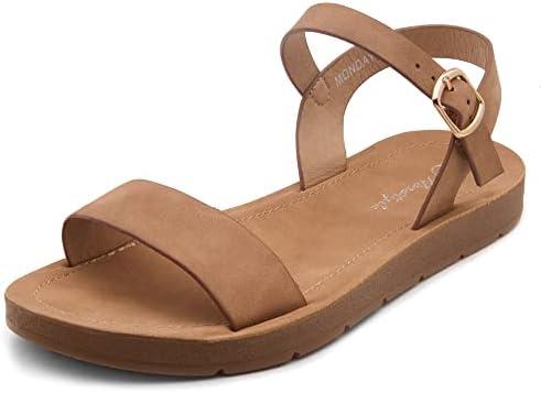 Herstyle Flat Sandals for Women – Open Toe 1 Band Ankle Strap Summer Dressy Sandals, Lightweight Casual Strappy Slip-On Flats with Adjustable Buckle Size 7