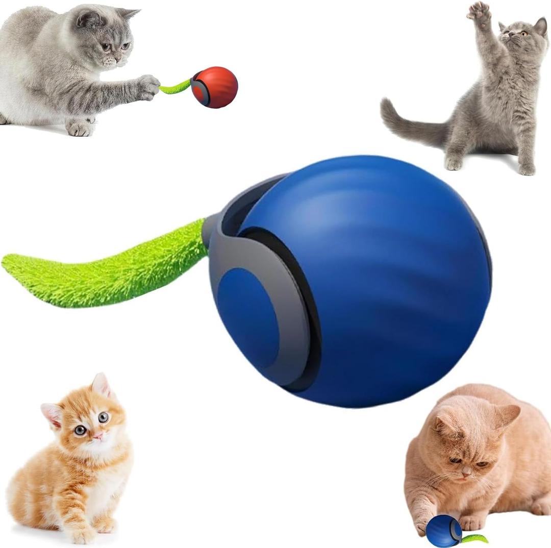 Smart Interactive Cat Toy,2025 New Generation Interactive Cats Toys,Interactive Cat Toys for Indoor C at Ball,Automatic Moving Cats Toy Ball with Tail (Blue)