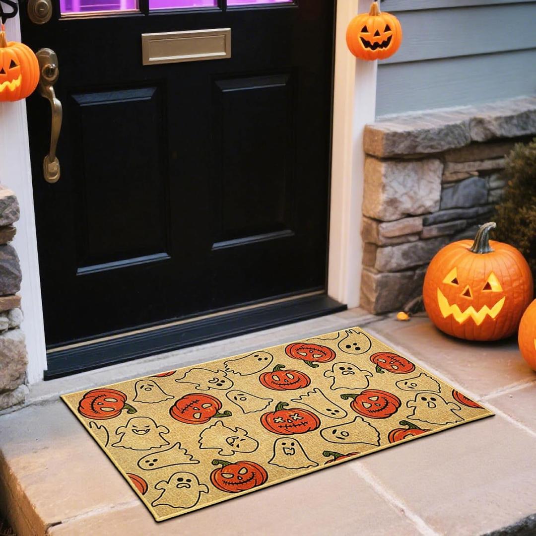 Halloween Pumpkin Doormat for Front Door Welcome Entrance Cute Ghost Door Mat Outdoor Indoor Holiday Autumn Door Mat Inside Outside Carpet Halloween Entry Rug Floor Mat for Porch Patio