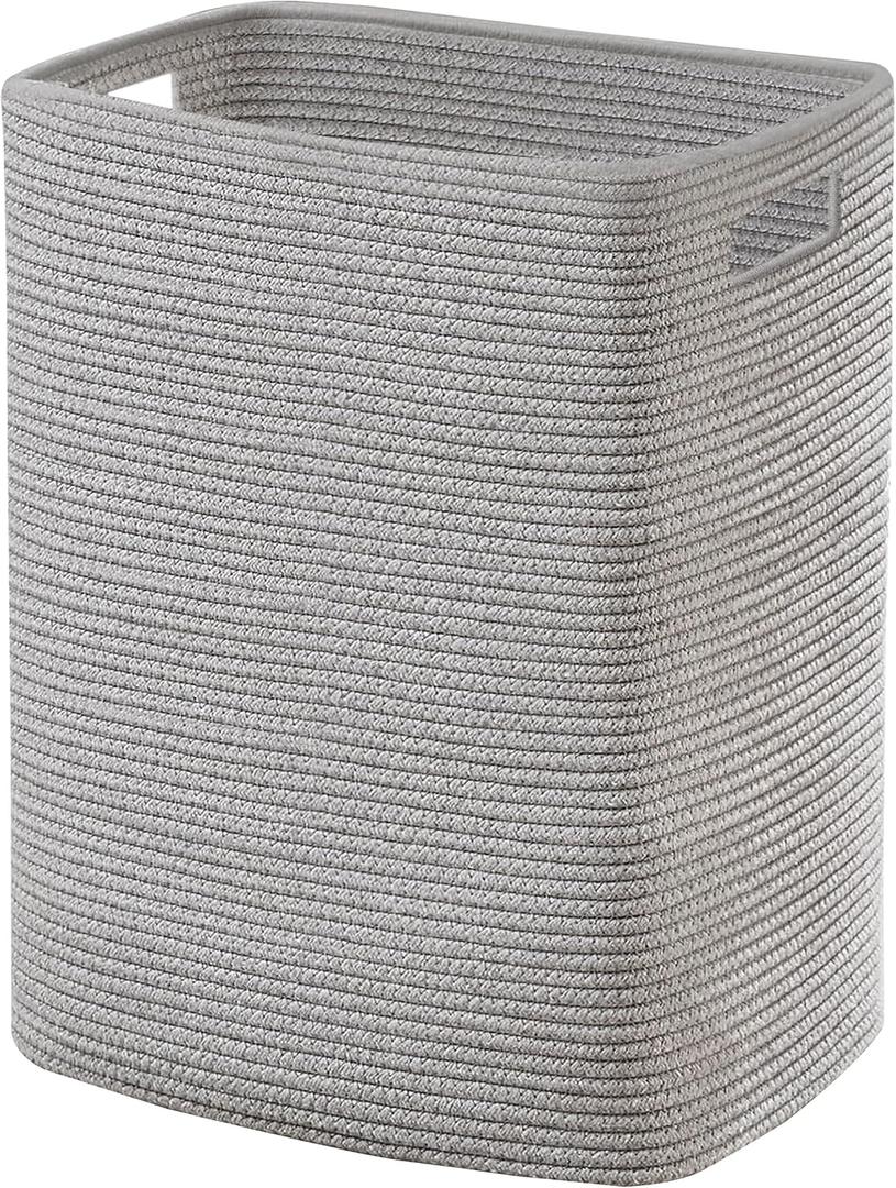 MEGASKET Large Laundry Hamper 16"x13"x22" - Tall Woven Laundry Basket, Cotton Rope Dirty Clothes Hamper, Baby Kids Nursery Wicker Laundry Basket, Bedroom Aesthetic, Soft Laundry Bin, Gray Hamper, 75L