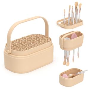 Makeup Brush Cleaner Mat 3 in 1 Makeup Brush Holder Silicone Makeup Brush Drying Rack Make Up Brush Cleaning Bowl Make Up Brush Cleaner Pad Cosmetic Storage Box Cleaning Tool for Sponge Powder Puff