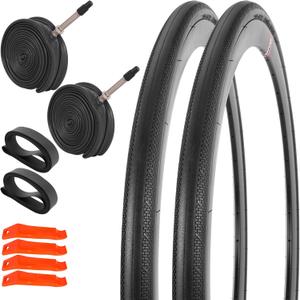 RUTU 2 Pack 700x32c Road Bike Tires and Tubes (32-622) - 700C Foldable Bicycle Tires Tubes Presta Valve with Tire Levers and Tire Liners