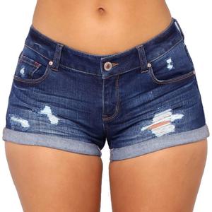 vanberfia Women's Stretchy Denim Mid Rise Jean Shorts with Pockets… (Blue, L)