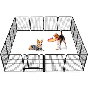 Vivicreate Dog Pen Puppy Playpen Indoor Outdoor Metal Pet Fence Portable Foldable Exercise Kennel with Door for Small Large Dogs Cats Corral para Perros Valla (Black, Square Top, 8 pcs Panel)