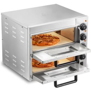 VEVOR Commercial Pizza Oven Countertop, 14" Double Deck Layer, Stainless Steel Electric Pizza Oven with Stone and Handle, Multipurpose Indoor Pizza Maker for Restaurant Home Pretzels Baked