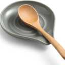 LAUCHUH Spoon Rest for Kitchen Countertop, 5 inch Ceramic Spoon Holder for Stove Top Large Cooking Spoon Holder for Spatula, Ladle or Tongs, Framhouse Decor, Gray