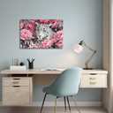 YMXDYMJSW Leopard Canvas Wall Art Leopard and Peony Pictures Prints Black and White Cheetah Poster Wild Animal Paintings for Office Bedroom Decor Framed (Pink,12L x 18W)