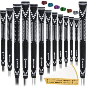 SAPLIZE High-performance Rubber Golf Grips 13 Pack, High Shock Absorption, Non-slip, Choose from 13 Grips with 15 Tapes or Full Regripping Kit, Std/Mid/Jumbo, CC10 Series, Oversize, White