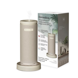Homedics SereneScent Mini Fabric Rechargeable Waterless Diffuser, Cordless Aromatherapy Device, Use with SereneScent Oil 15ml (Sold Separately), Adjustable Mist Intensity & Ambient Light, Beige