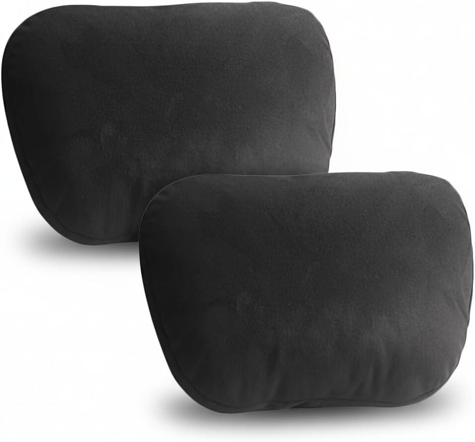 2PCS Car Pillow for Car Neck Pillow for Driving Seat Lumbar Support Soft Cushion with Extra Filling Accessories Back Support for Travel Nap and Trips Sleeping(Black, Head)