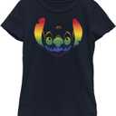 Disney Lilo Big Face Stitch Pride Girl's Solid Crew Tee (Navy Blue), XS