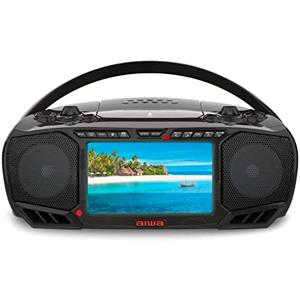 Aiwa Portable Boombox, Crystal Clear Sound with 3W x 2 Speakers and Bass Function, Featuring a 7" LCD Display, Bluetooth Connectivity, FM Radio, CD/DVD Player, Streaming on Roku and Amazon Firestick