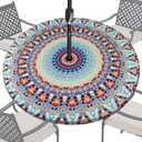 Clear Round Fitted Vinyl Tablecloth, Waterproof Table Cloth with Elastic Edge, Plastic Table Cover Protector for Kitchen Dining, Wedding, Party, Holiday Dinner (Bluish Cover Fits 36"-44" Round Table)