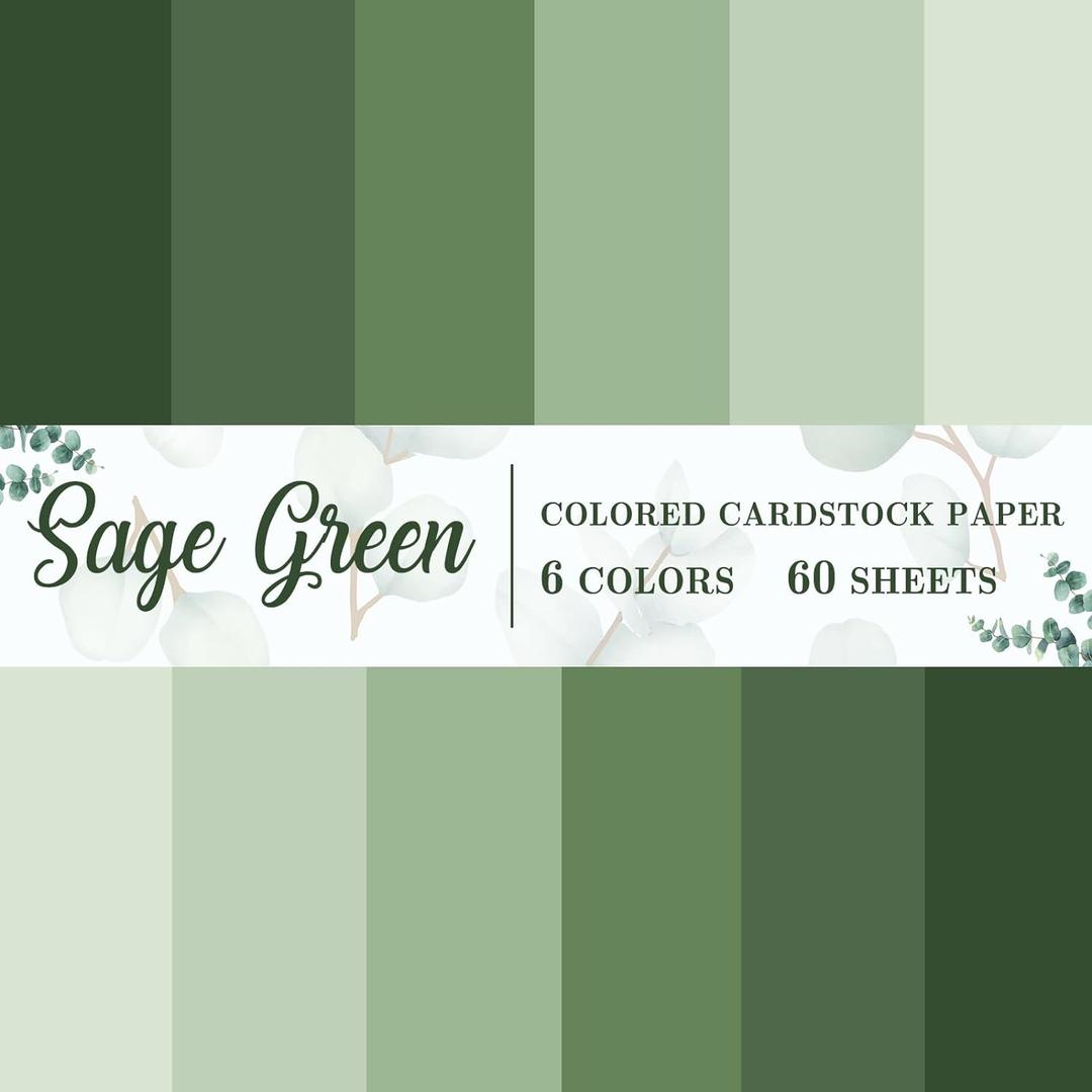 AnyDesign 60 Sheet 8.5 x 11 Inch Sage Green Thick Paper Card Stock 6 Gradient Green Colors Paper Cards Colored Scrapbook Paper for Prints DIY Arts Crafts Making School Office Home Supplies, 92lb