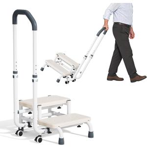 Portable Step Stool with Handle and Non-Skid Platform, Heavy Duty 2 Steps Medical Foot Stool for Adult, Seniors, Handicap Holds up to 350 lbs