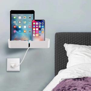 Bedside Shelf Caddy Basket Pocket Organizer to Storage Remotes,Tablet Cellphone Charging,Clock- Stick On Adhesive Tapes & Nails Install Offered for Bedroom,Dorm,Office (1 Pcs)