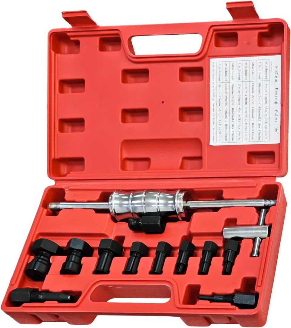 13Pcs Blind Hole Collet Bearing Puller Set, Slide Hammer Pilot Inner Bearing Removal Tool with 8-32mm Collets, Internal Bearing Extractor Puller Kit