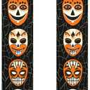 Halloween Door Banner 12x71 Inch Porch Hanging Front Door Indoor Outdoor Spooky Decorations Stacked Masks Spider Web Vertical Banner