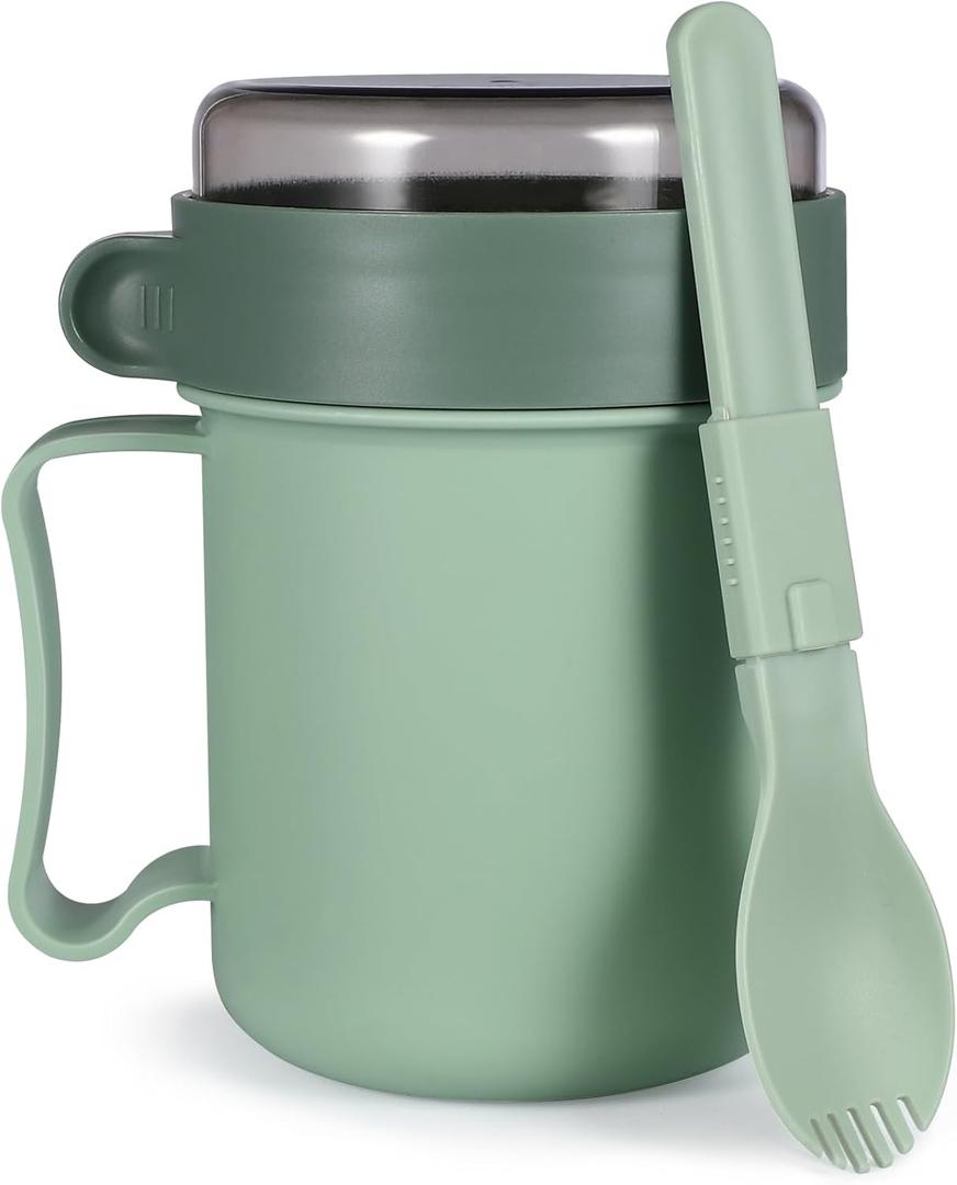 Cabilock Soup Mug with Lid and Spoon, Portable Oatmeal Cup with Cover, Microwavable Food Flasks Food Jar Containers for Breakfast, Soups, Noodles, Cereal