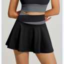 Color Block Tennis Skort for Women, High Waist Flowy Athletic Skirt with Built-in Shorts for Golf Workout Yoga (Black, XL)