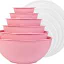 BoxedHome BPA Free Plastic Round Mixing Bowl with Lids, 12 Pack Nesting Bowls with Lids Set, Microwave and Dishwasher Safe Prep & Serving Bowls Great for Mixing, Baking, Serving (Pink, 12pcs)
