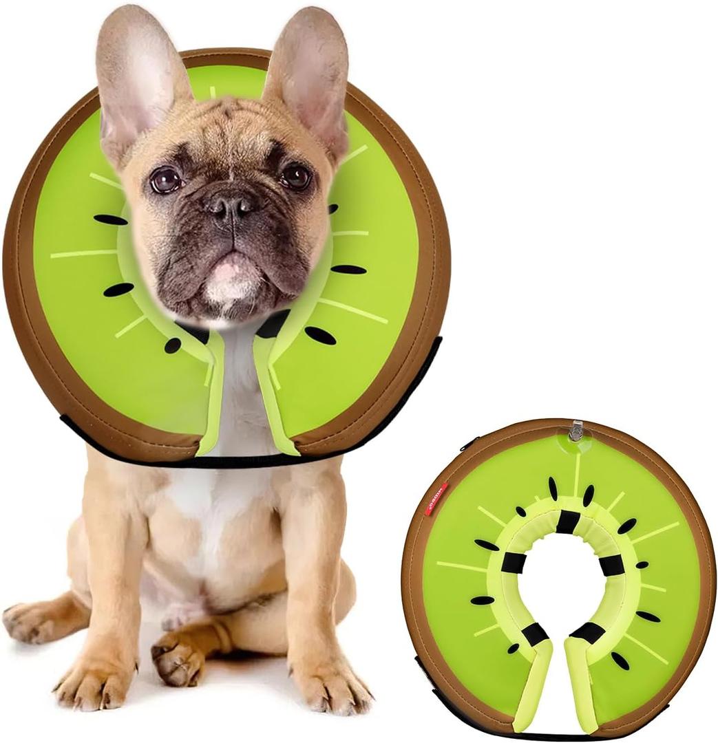 MIDOG Soft Inflatable Dog Cone,Donut E-Collar Alternative for After Surgery, Prevents Licking, Allowing Normal Eating & Vision,Comfortable Recovery Collar for Small Medium Large Dogs&Cats, Kiwifruit-M+
