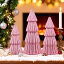 Artmag Set of 3 Christmas Tree Decorations Indoor, Glittering Modern Christmas Tree Decor Tabletop Entryway Table Mantel Centerpiece for Holiday Party (Pink)