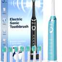 Bymore Electric Toothbrush for Adults,Travel Sonic Toothbrush with 8 Replacement Heads, Ultra Clean RechargeableToothbrush Portable One Charge for 330days 5 Modes 2mins Timer-Cyan Blue