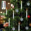 yunsheng 12Pcs Christmas Tree Candles with Remote Timer, Battery Operated LED Flameless Taper Candles Flickering with Metal Hook and Clear Snowflake, Xmas Home Wedding Decor Gift