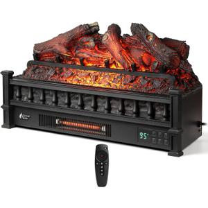 TURBRO Eternal Flame 26-Inch Infrared Quartz Electric Fireplace Log Heater, Realistic Lemonwood Logs, Adjustable Flame Colors, Remote Control, Thermostat, Timer, EF26-LG, 1500W