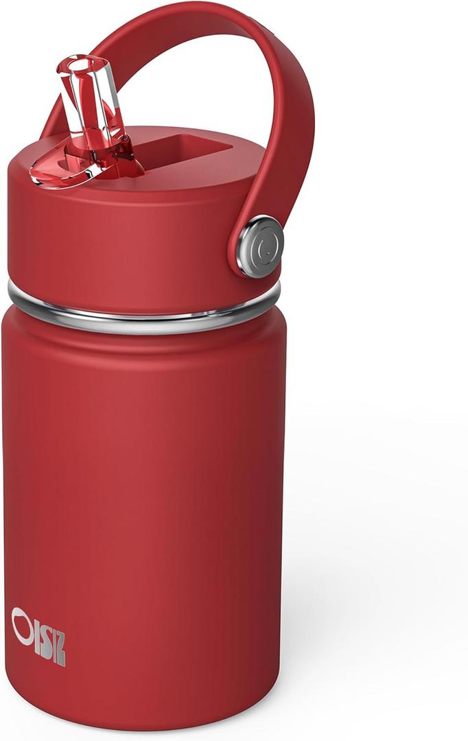 OISIZ Kids Water Bottle with Straw Lid 10oz, Vacuum Insulated 316 Stainless Steel Water Bottles for Kids for School, Leakproof Water Bottle, BPA Free and Keep Cold for 24 Hours (Red)