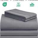 LuxClub 5 PC Split King Sheet Set, Deep Pockets Wrinkle Free Cooling Bed Sheets Hotel Bedding for Women, Men, Includes 2 Fitted Sheet, 1 Flat Sheet and 2 PillowcasesSoft Light Grey