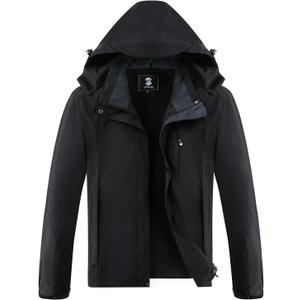 Womens Waterproof Rain jacket Lightweight Active Outdoor Raincoat with Removable Hood (Large, Black)