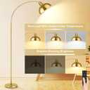 Arc Floor Lamps for Living Room, Modern Tall Standing Lamp Remote Control,Stepless Dimmable Gold Floor Lamp with Hanging Dome Shade, Over Couch Arched Reading Lamp for Bedroom, Office (Bulb Included)